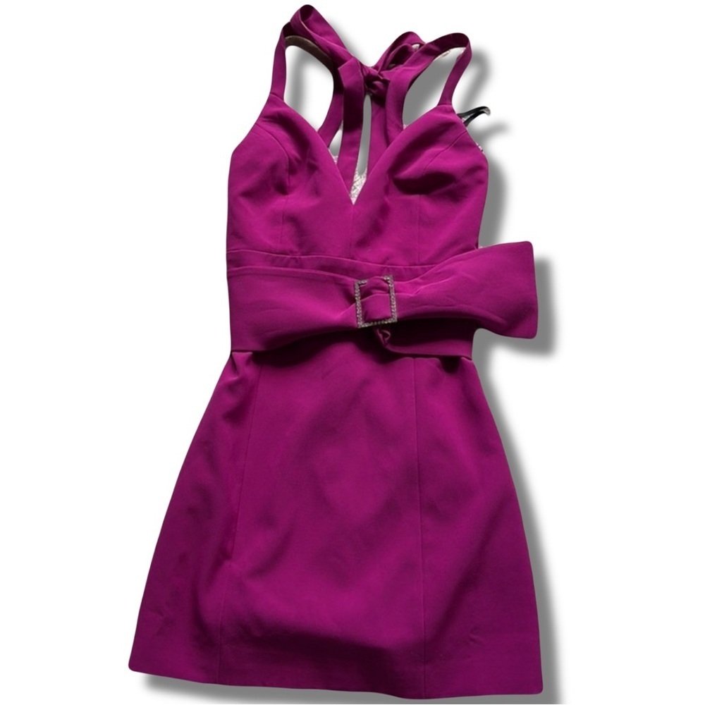 Bebe Magenta Mini Dress with Rhinestone Belt | Size 2 | Statement Party Look